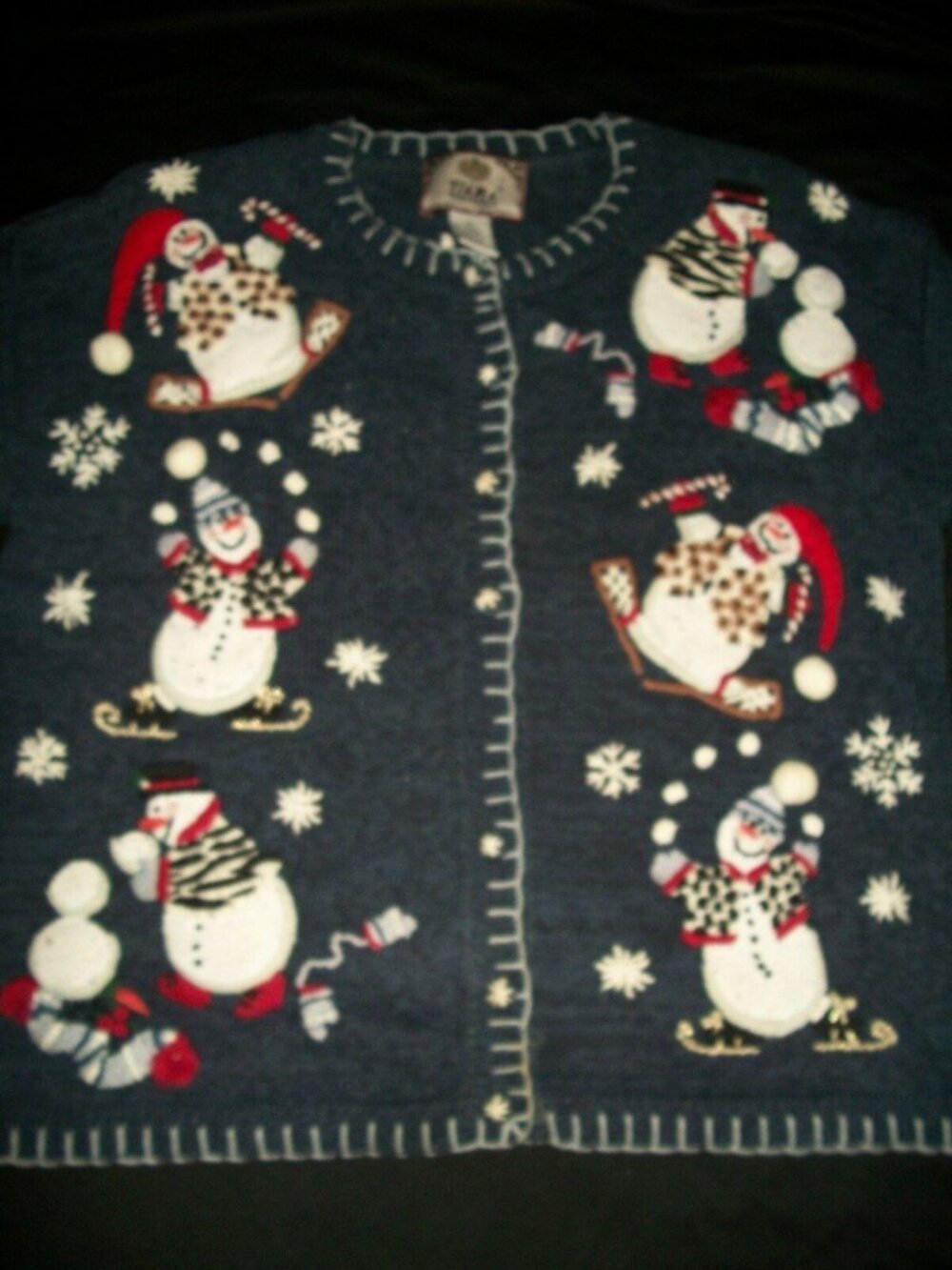 Ugly Christmas Women's Blue Snowman Sweater Snowflake Unisex Tiara Medium